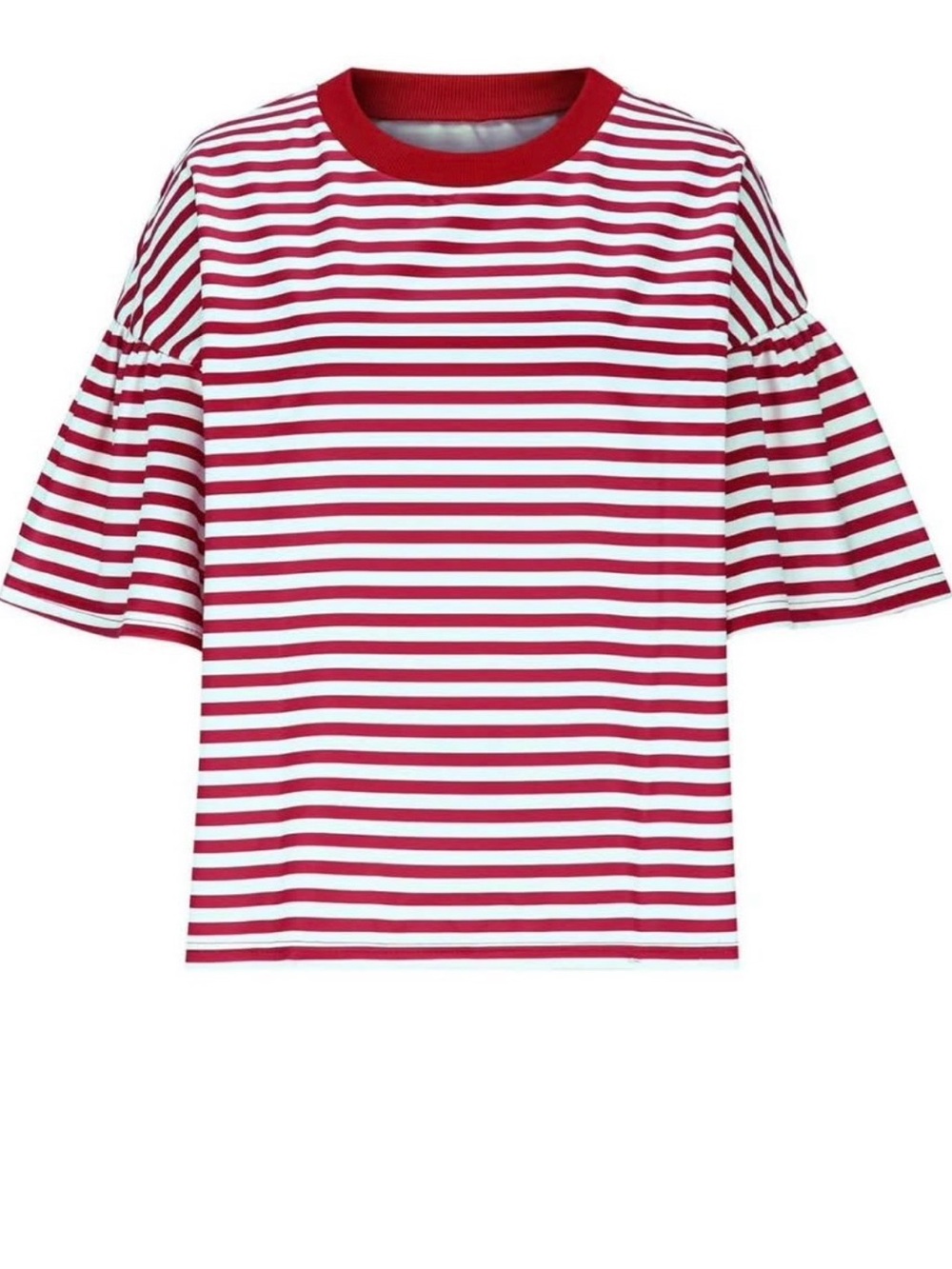 Red & White Striped Ruffle Sleeve Top